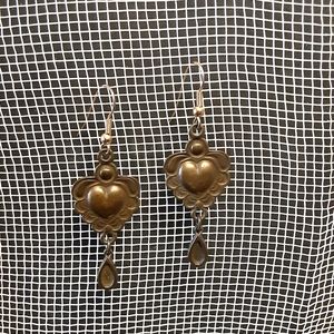 Boho Bronze Heart Dangle Earrings Gypsy Style